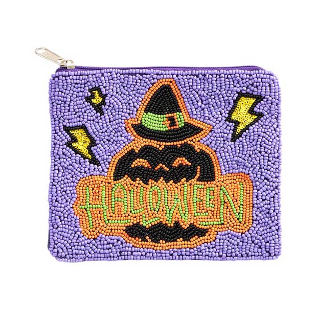 Halloween Message Pumpkin Seed Beaded Halloween Mini Pouch Bag