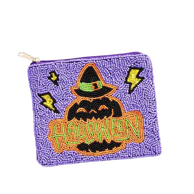 Halloween Message Pumpkin Seed Beaded Halloween Mini Pouch Bag