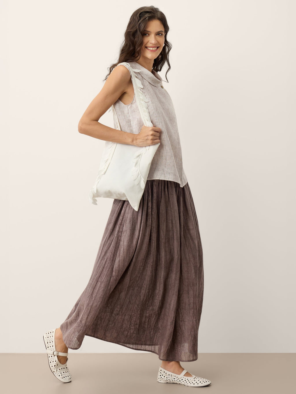 Linen Textured Pleated Waist Skirt ROSAMUND