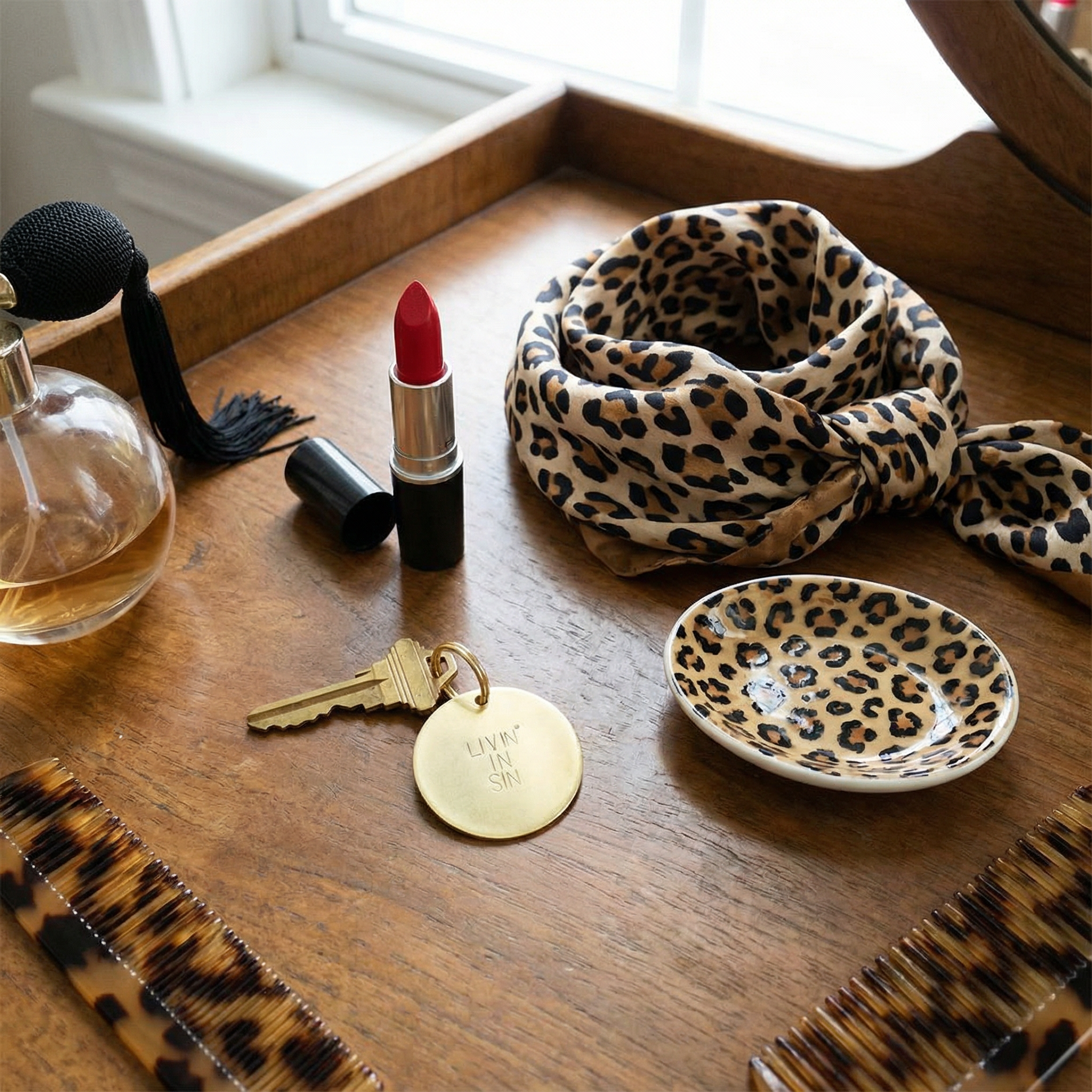 Livin' In Sin Key Tag | Hand Stamped Brass Keychain