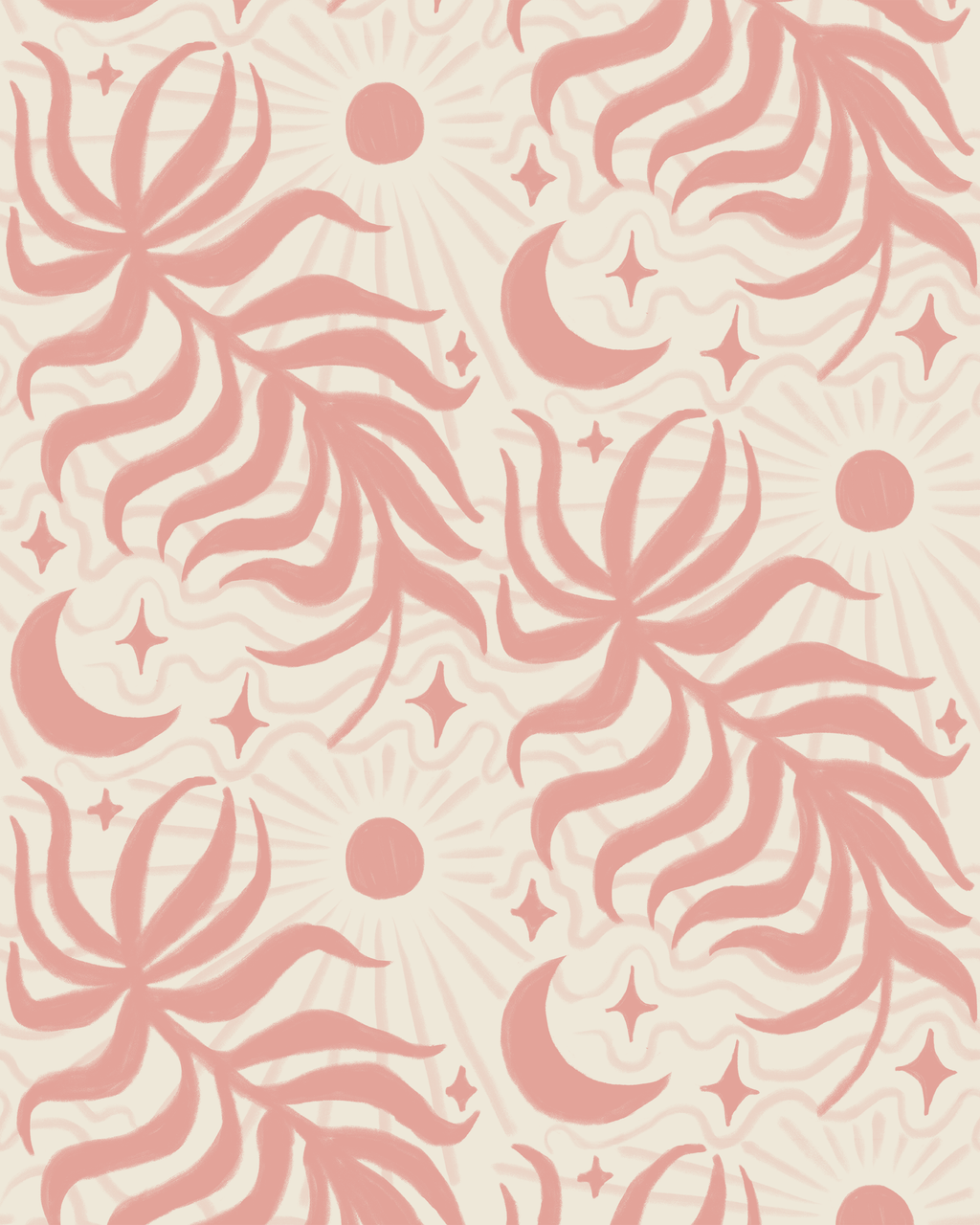 Lunar Leaf Wallpaper, beige and pink