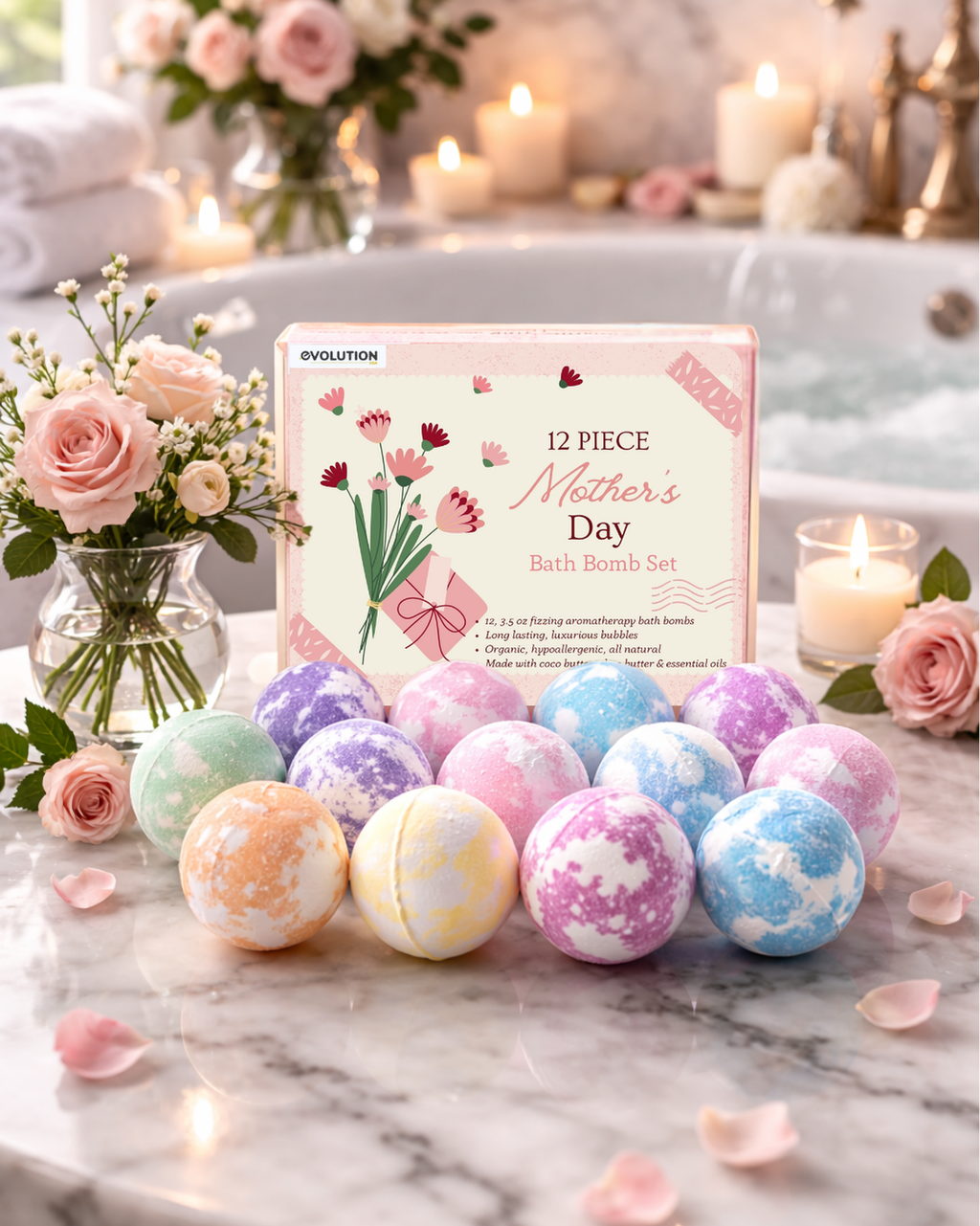 EvolutionUSA Mother’s Day Bath Bombs for Women – 12 Beautiful Bath Bombs for Mom, Thoughtful Mother’s Gift of Luxury & Relaxation, Gorgeous Bath Balls Set, Lush Aramotherpy Bathbombs, Gift Set Women