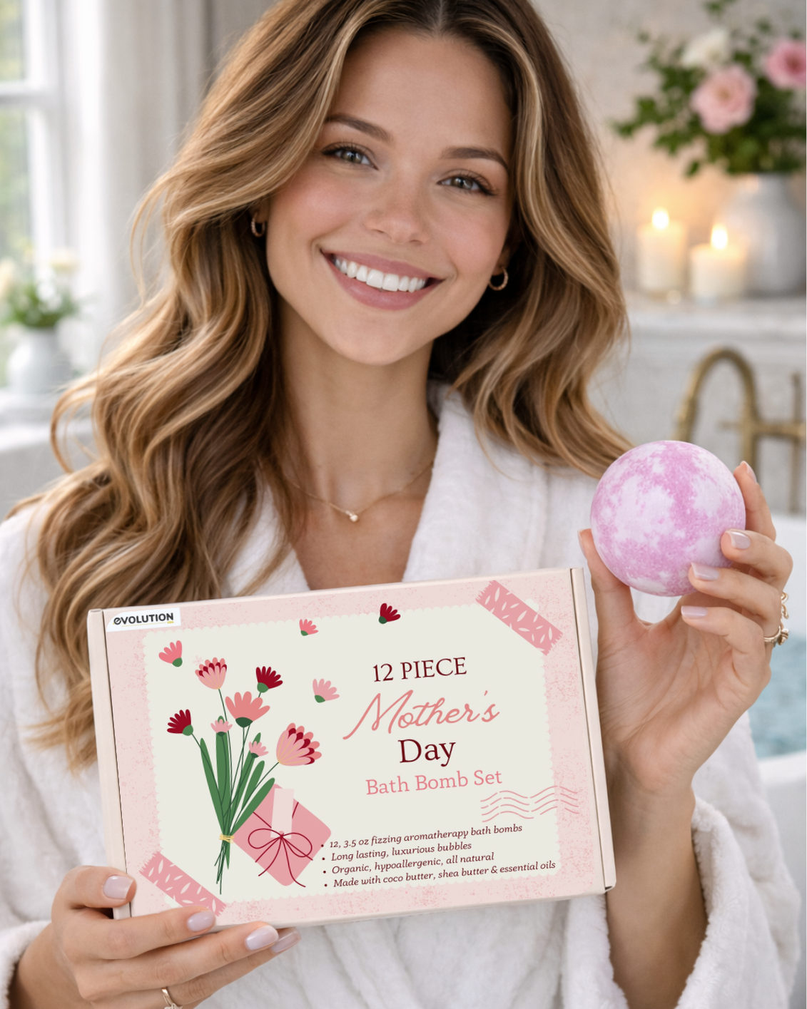 EvolutionUSA Mother’s Day Bath Bombs for Women – 12 Beautiful Bath Bombs for Mom, Thoughtful Mother’s Gift of Luxury & Relaxation, Gorgeous Bath Balls Set, Lush Aramotherpy Bathbombs, Gift Set Women