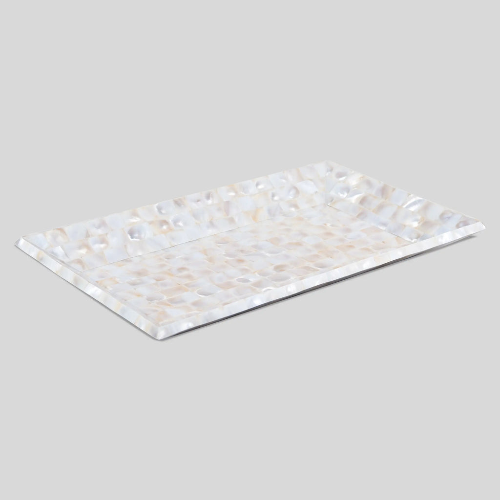 Decorative Tray Mother of Pearl White Vanity & Dresser Organizer – 12" x 7"