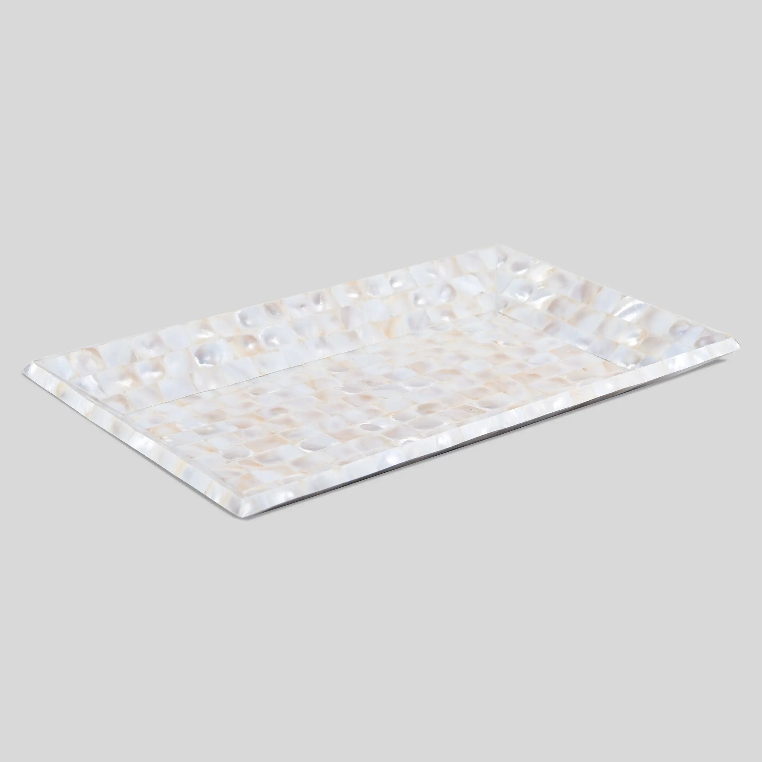 Decorative Tray Mother of Pearl White Vanity & Dresser Organizer – 12" x 7"