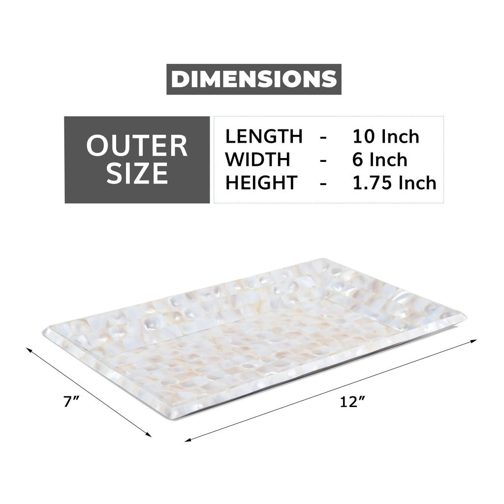 Decorative Tray Mother of Pearl White Vanity & Dresser Organizer – 12" x 7"