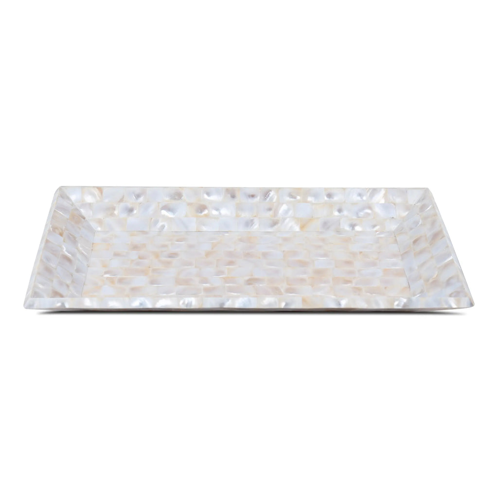 Decorative Tray Mother of Pearl White Vanity & Dresser Organizer – 12" x 7"