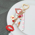 Lips Charm Drop Heart Charm Embellished Beaded Tassel Keychain Bag Charm
