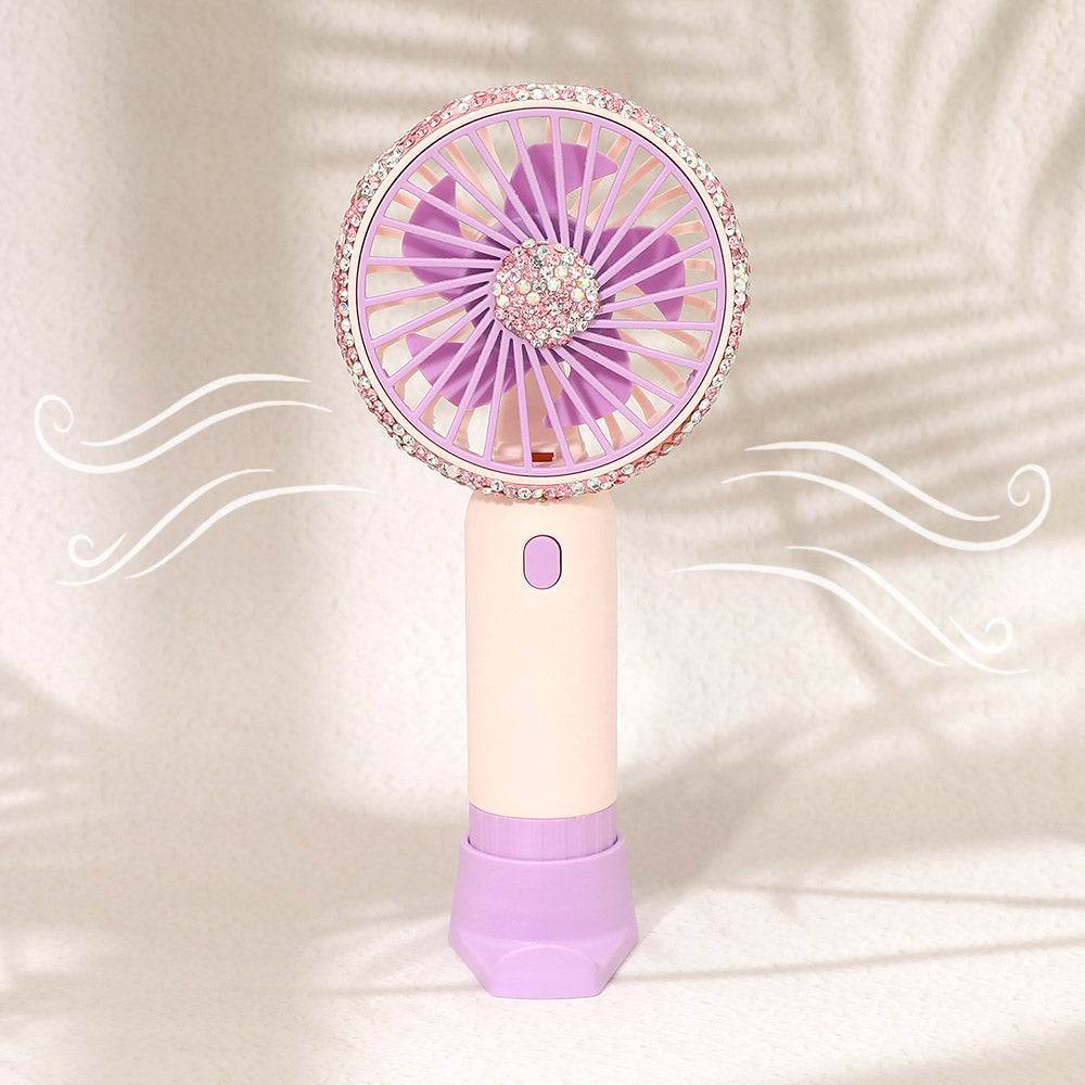 Rhinestone Accent 3-Speed Portable USB Rechargeable Handheld Mini Fan