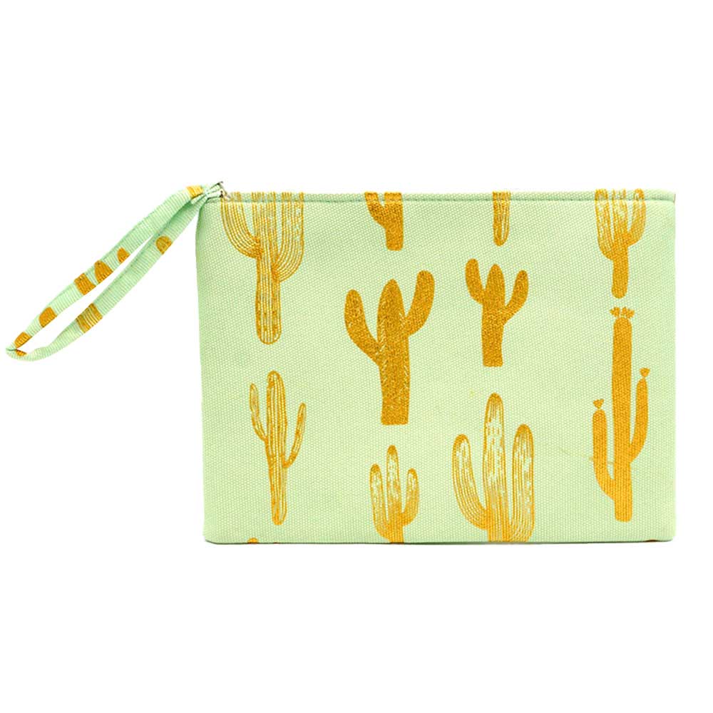 Metallic Cactus Patterned Pouch Clutch Bag