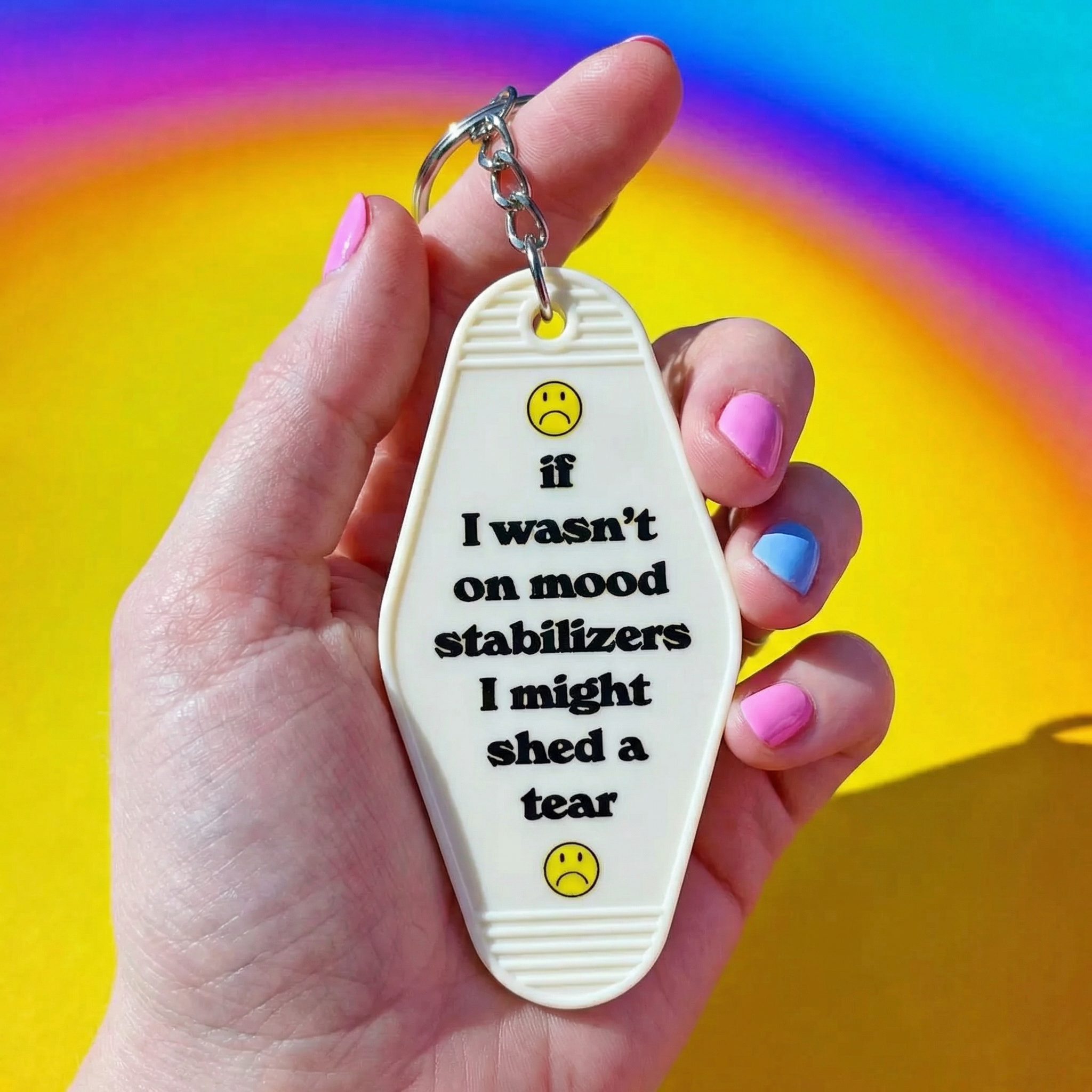 Mood Stabilizer Vintage Motel Keychain in White