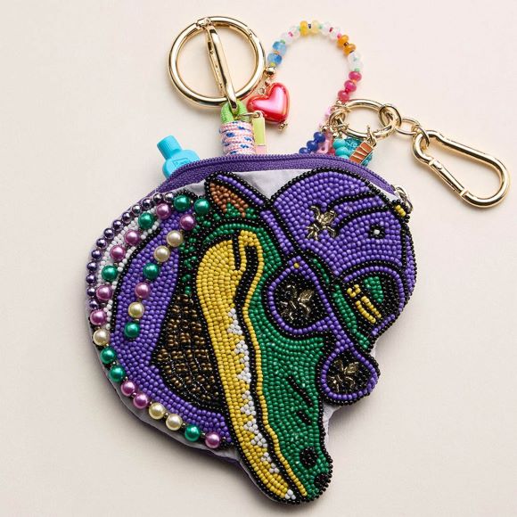 Mardi Gras Cool Alligator Seed Beaded Mini Pouch Bag