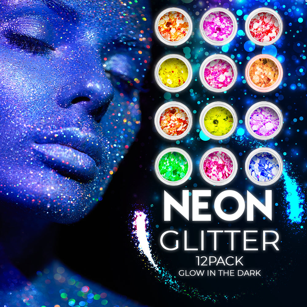 12 pack  Neon Glitter + 1 glitter glue