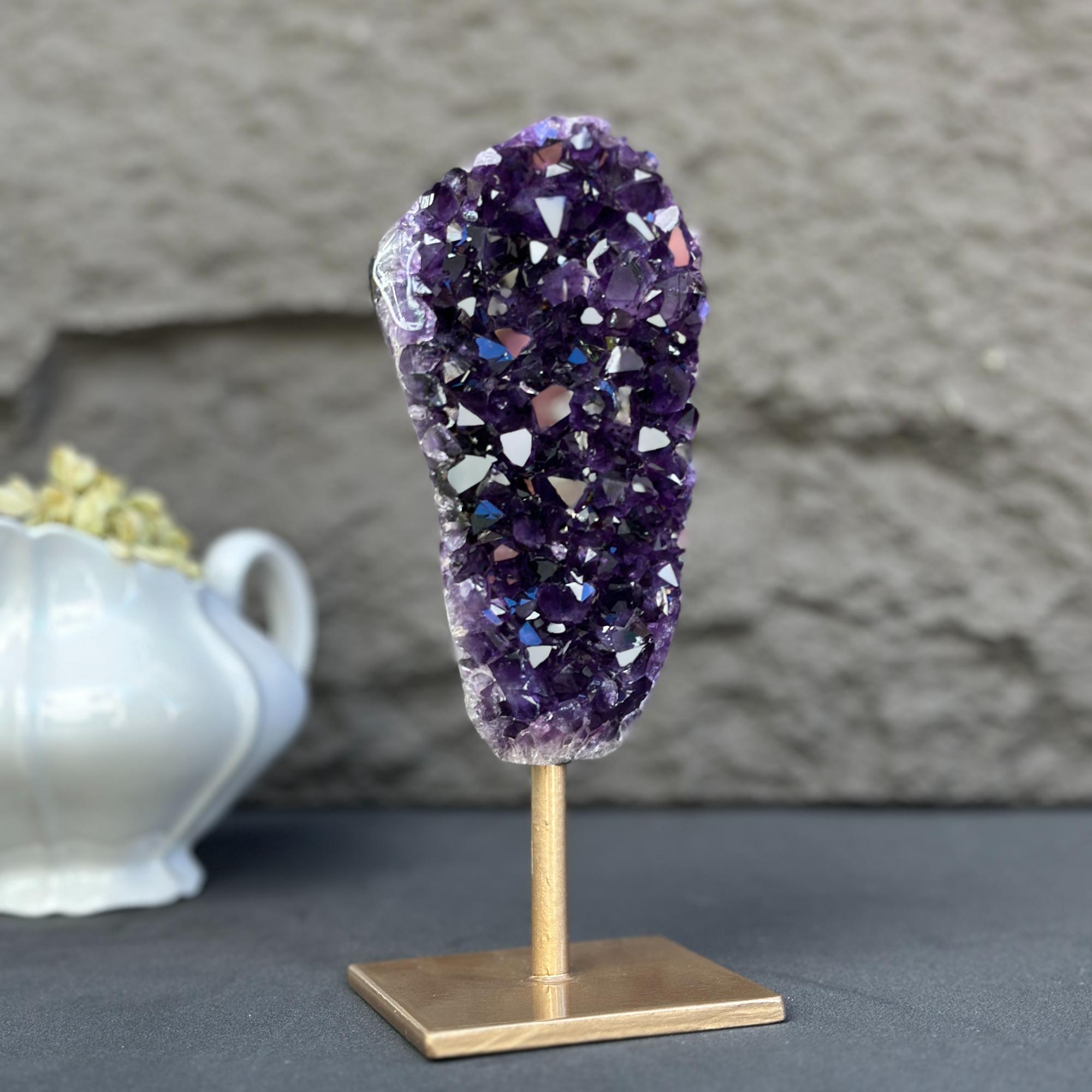 Natural Amethyst Galaxy Geode On Metal Stand