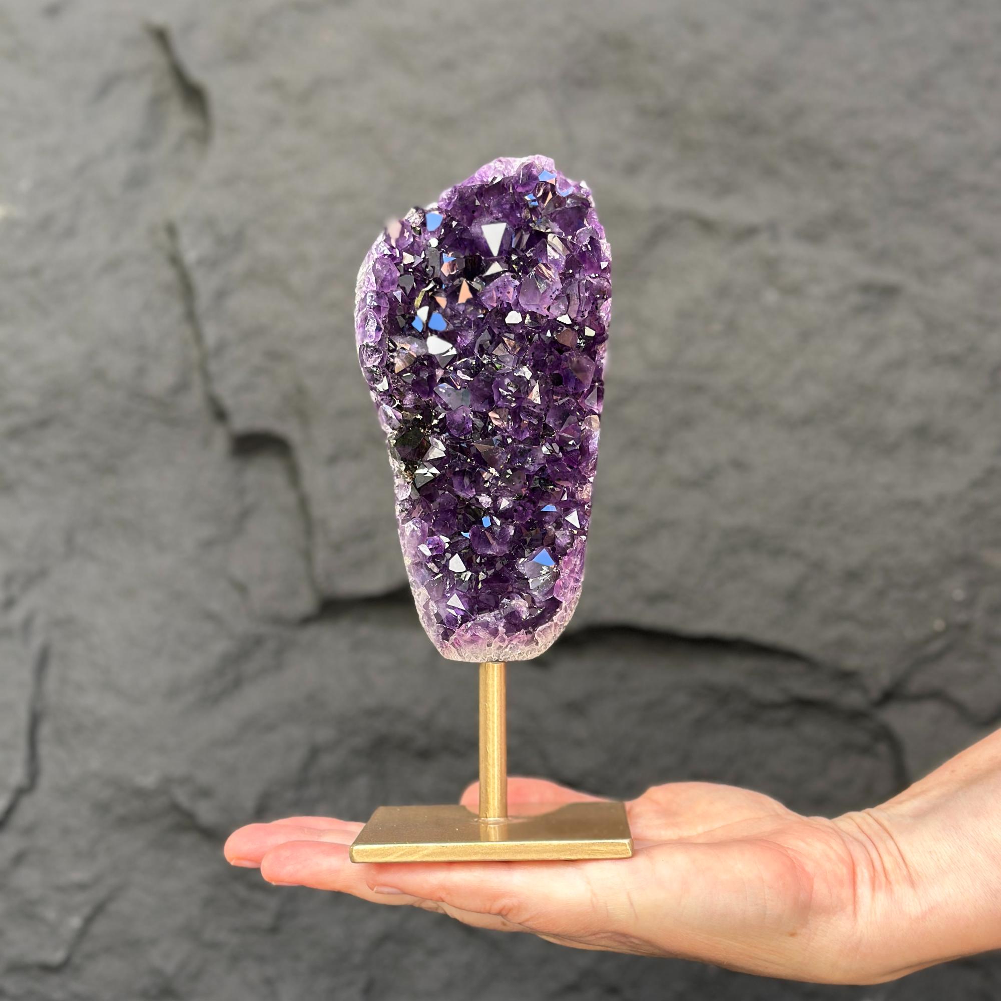 Natural Amethyst Galaxy Geode On Metal Stand