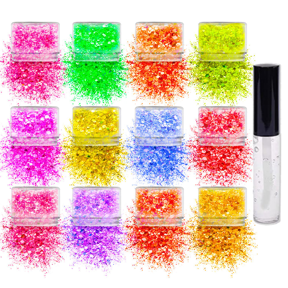 12 pack  Neon Glitter + 1 glitter glue
