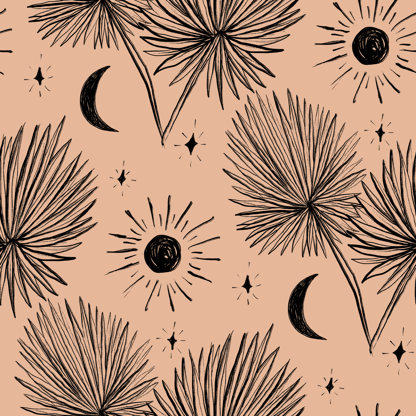 Night Palm Wallpaper, terra cotta and black
