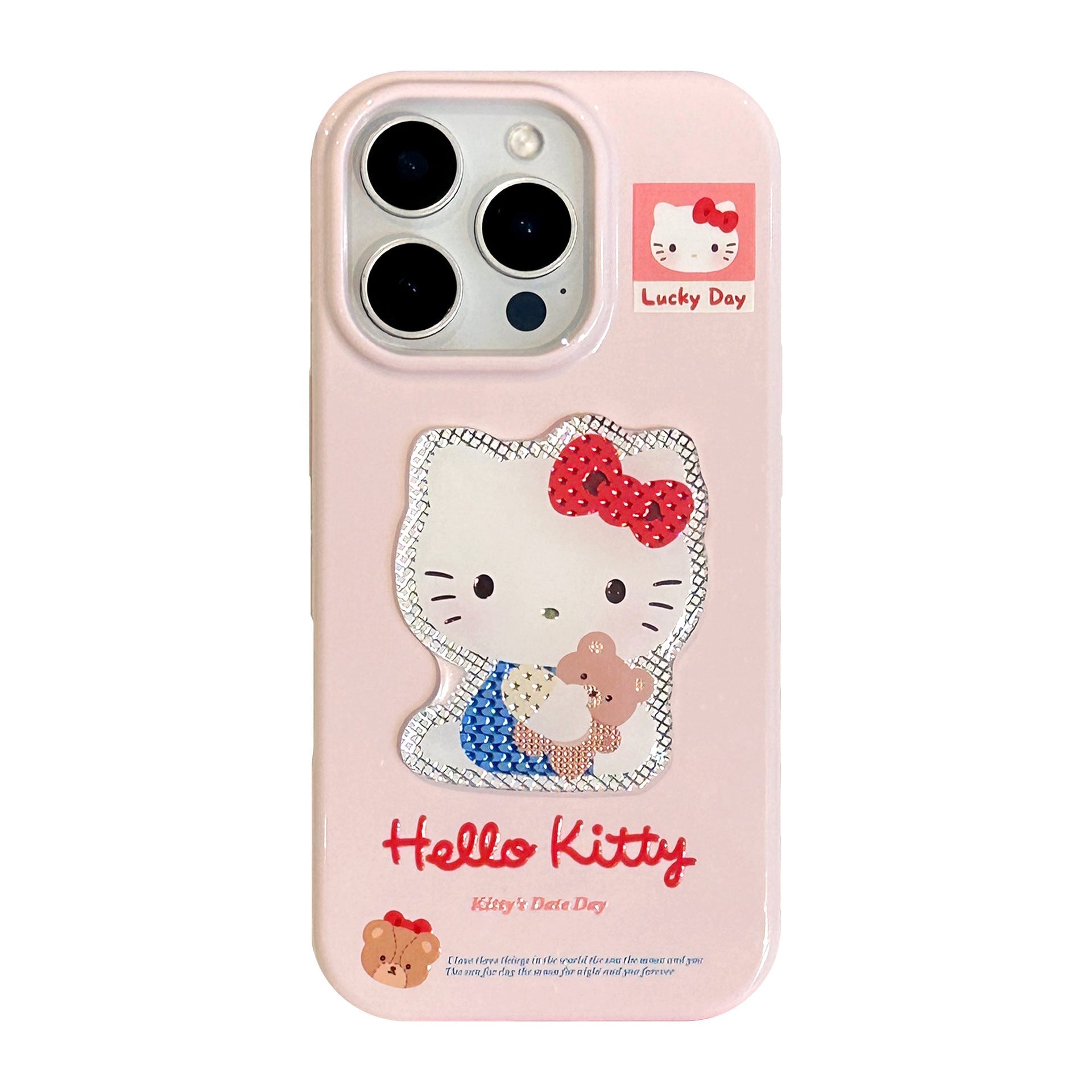 Gilt three-dimensional cartoon cat for 17promax Apple 16 mobile phone case iphone14 lanyard 13 girl