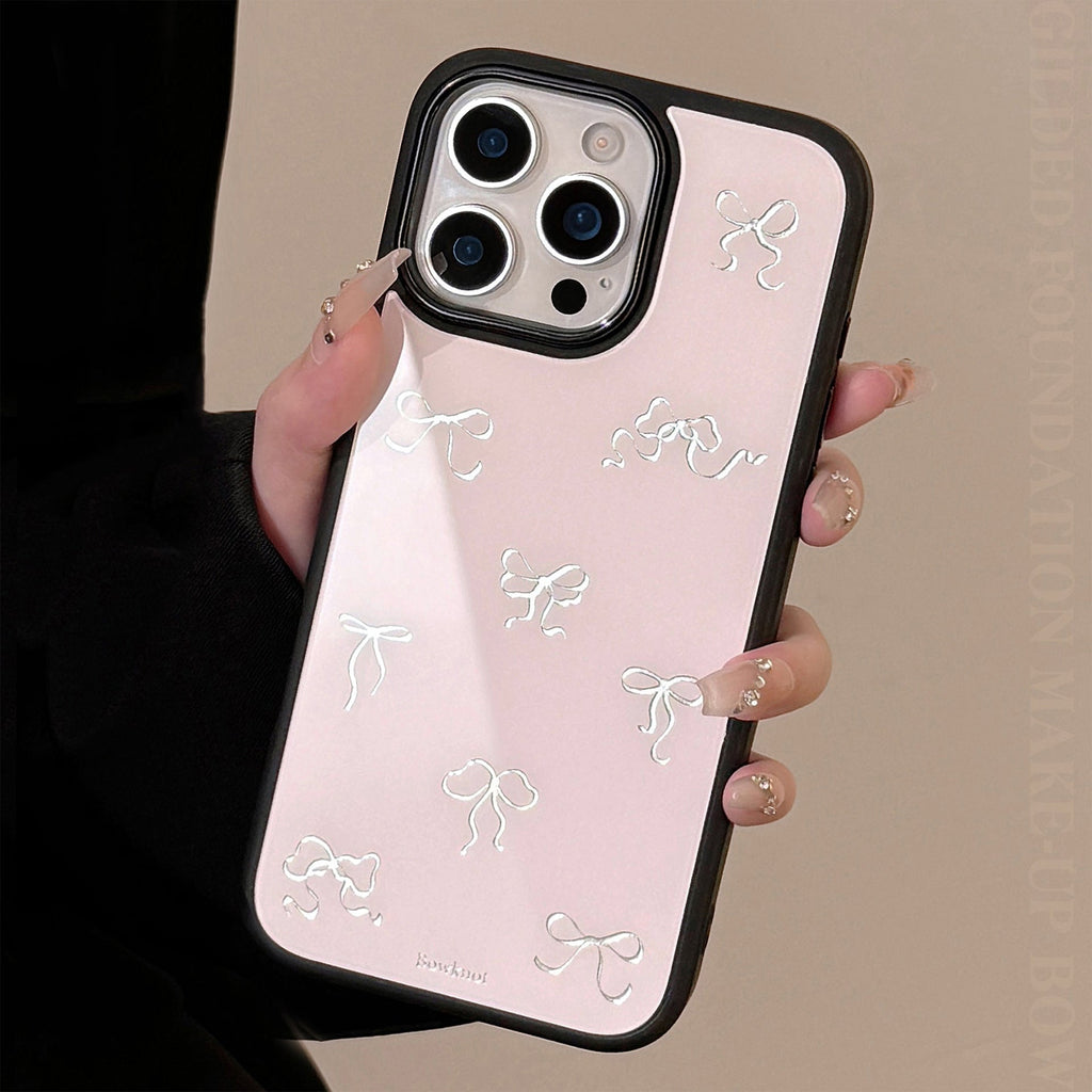 Gilt is suitable for iphone16promax Apple 15 mobile phone case 13 glass 14 light luxury 17 pink bow hair