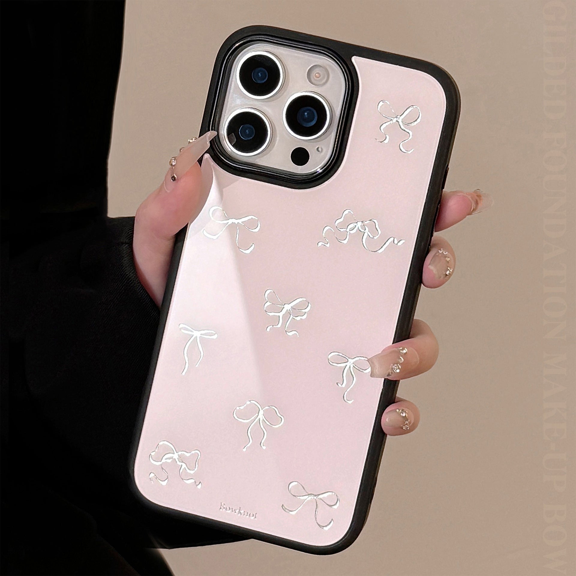 Gilt is suitable for iphone16promax Apple 15 mobile phone case 13 glass 14 light luxury 17 pink bow hair