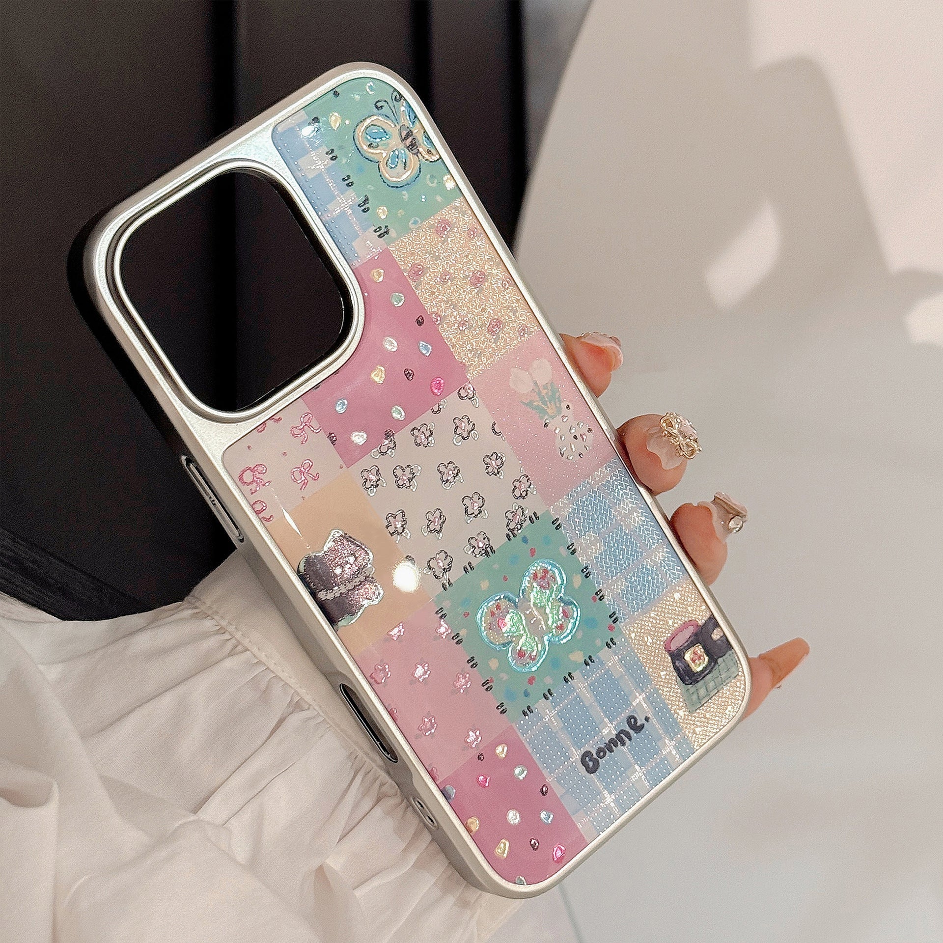 Gilt ins plaid splicing 16pro max mobile phone case iphone17 apple 15 electroplating 14 hard applicable to huawei