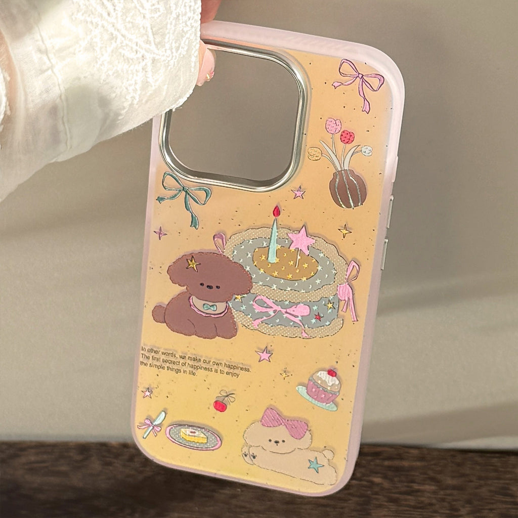 Gilt laser for iphone17 mobile phone case 16Promax pink cake puppy 15 anti-drop 14 cartoon 13