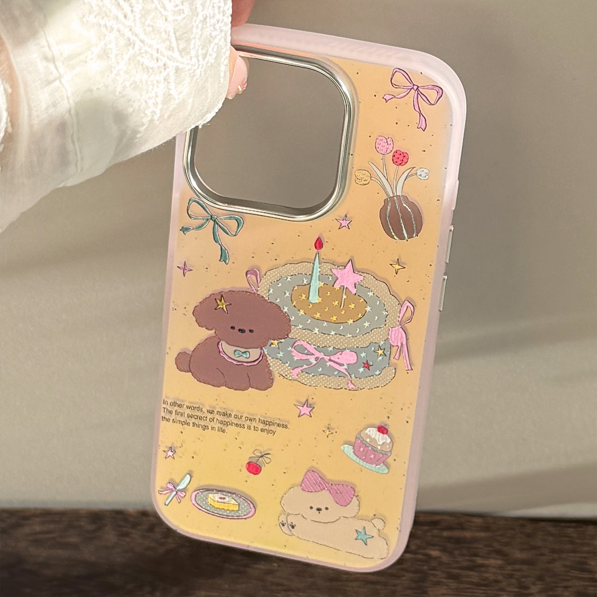 Gilt laser for iphone17 mobile phone case 16Promax pink cake puppy 15 anti-drop 14 cartoon 13