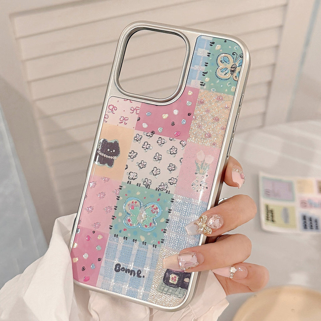 Gilt ins plaid splicing 16pro max mobile phone case iphone17 apple 15 electroplating 14 hard applicable to huawei