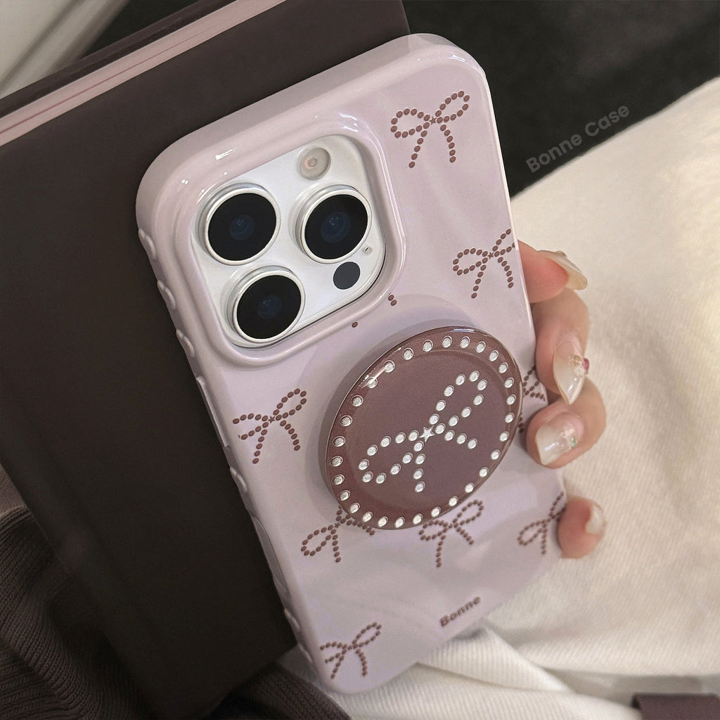 ins wind gray purple bow apple 17pro max mobile phone case iphone15 suitable for 14 gilt bracket 16 soft