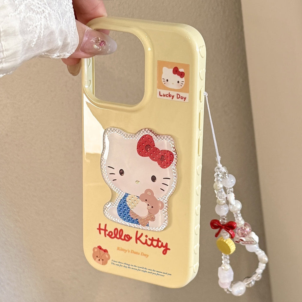 Gilt three-dimensional cartoon cat for 17promax Apple 16 mobile phone case iphone14 lanyard 13 girl