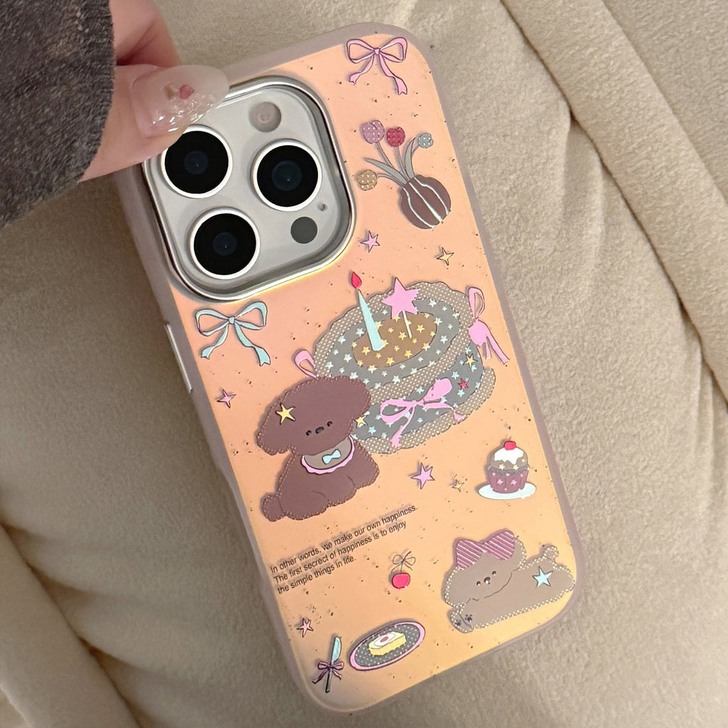 Gilt laser for iphone17 mobile phone case 16Promax pink cake puppy 15 anti-drop 14 cartoon 13