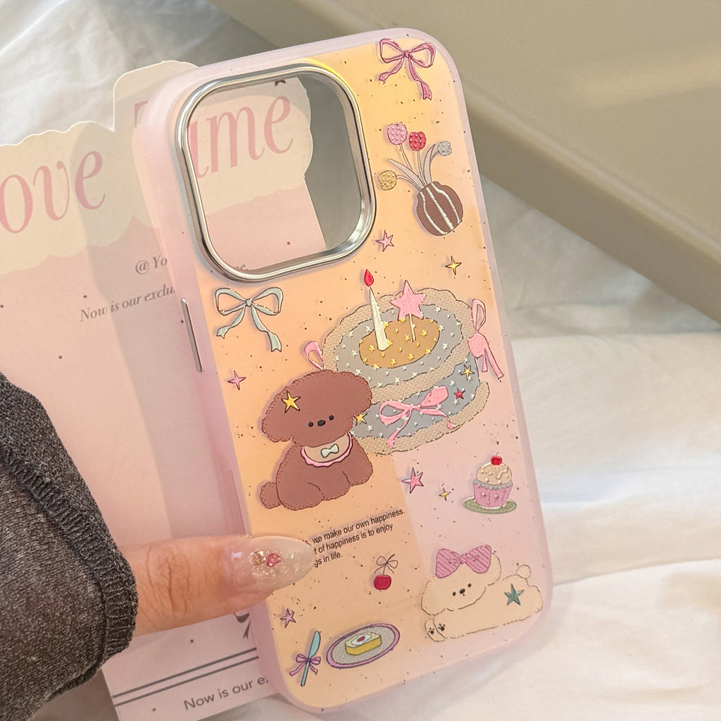 Gilt laser for iphone17 mobile phone case 16Promax pink cake puppy 15 anti-drop 14 cartoon 13