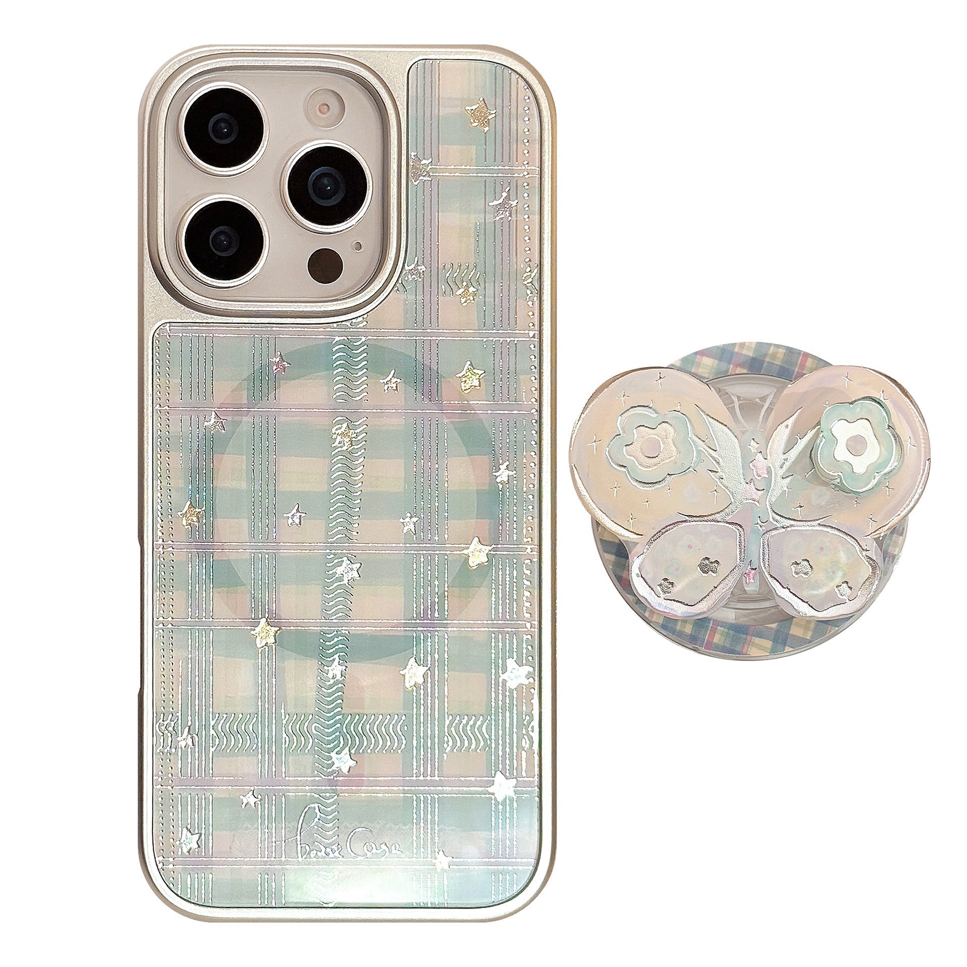 Gilt applicable iphone15 apple 16promax mobile phone case rotating bow magnetic suction bracket 14 plaid 17