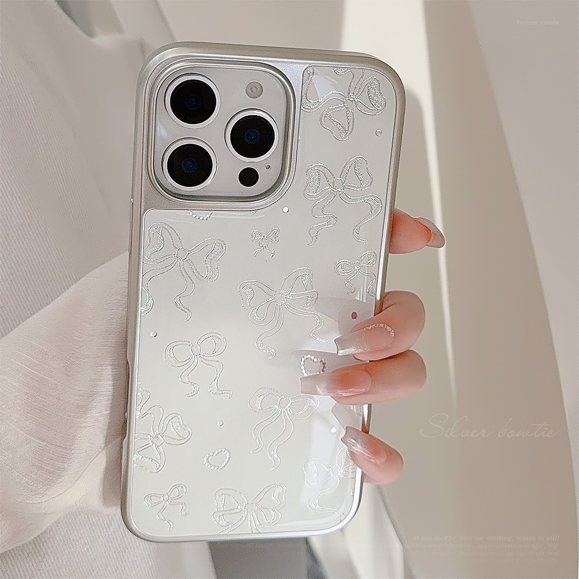 Gilt Apple 16promax mobile phone case iphone15 pearl bow 13 electroplating 17 for Huawei P70