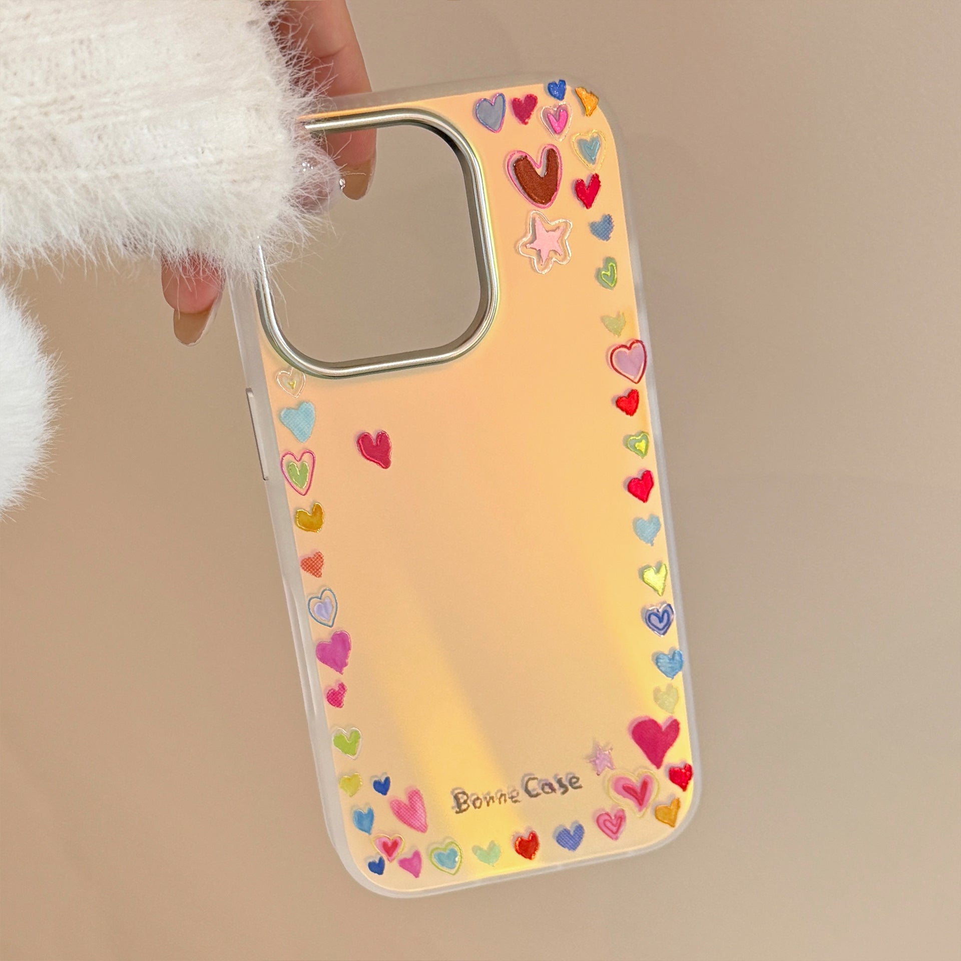 Gilt rainbow love for iphone16Promax mobile phone case 17 dopamine color 13 laser 14 anti-drop