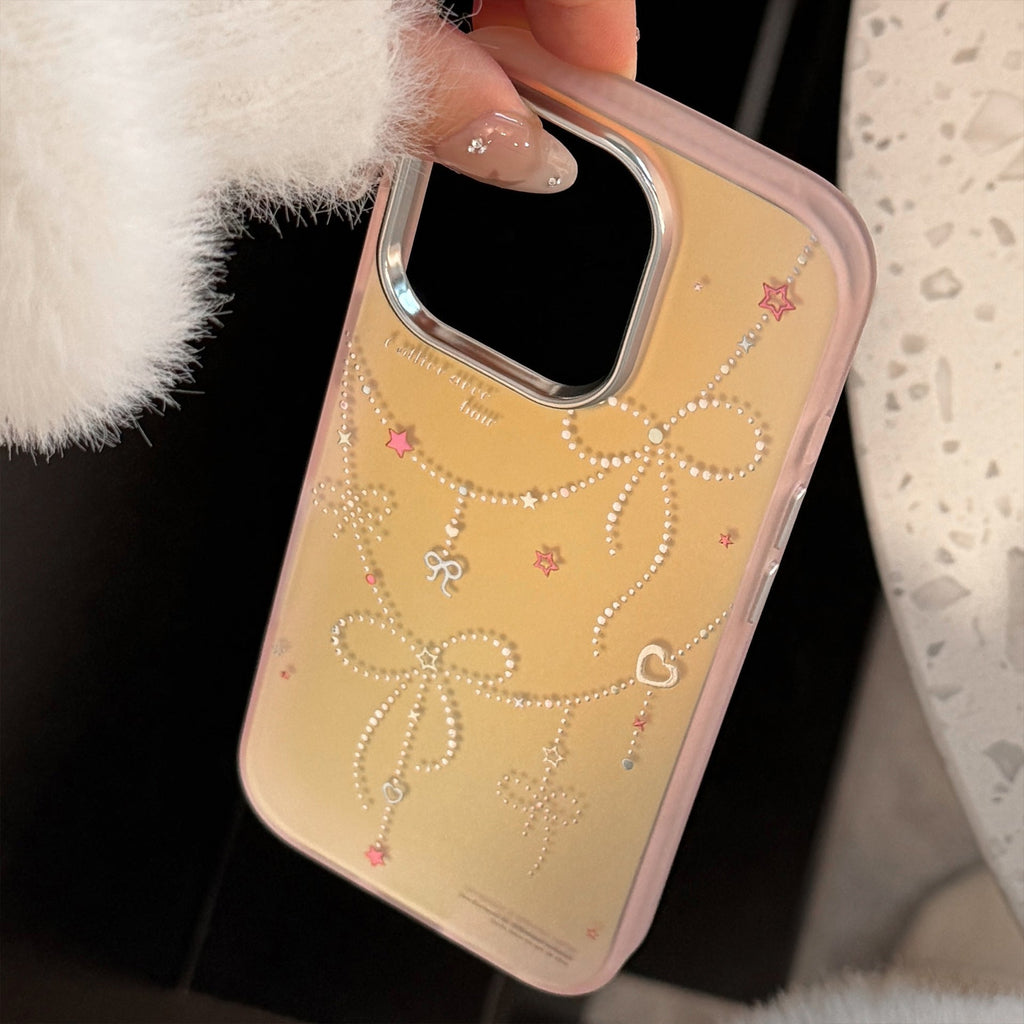 Gilt princess style applies to iphone17 mobile phone case 15 pink laser bow 16Promax anti-drop 13 hard
