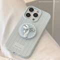 Silver bow holder Apple 16 mobile phone case iphone17 for 12 light luxury 15promax blue stripe 13 soft