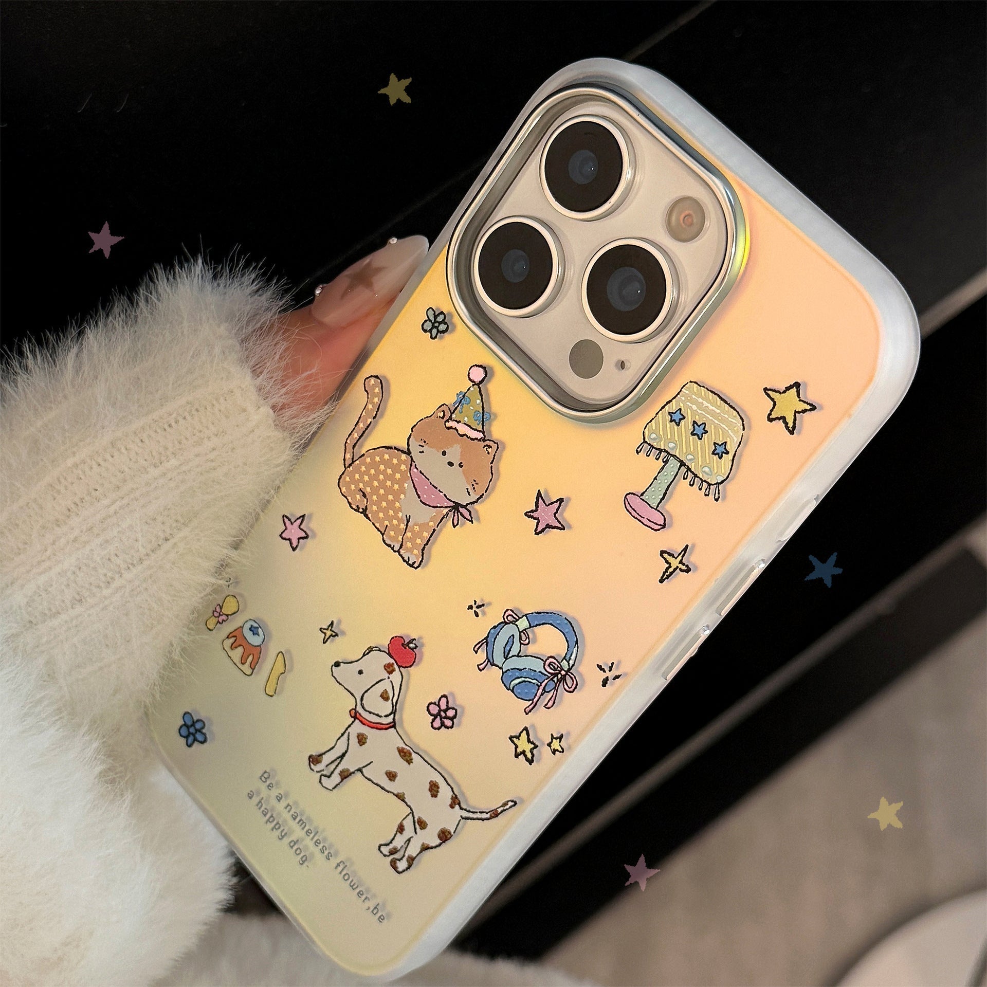Gilt cute cute pet suitable for iphone17 mobile phone case 16 laser 15Promax generation 14 cartoon 11 electroplating