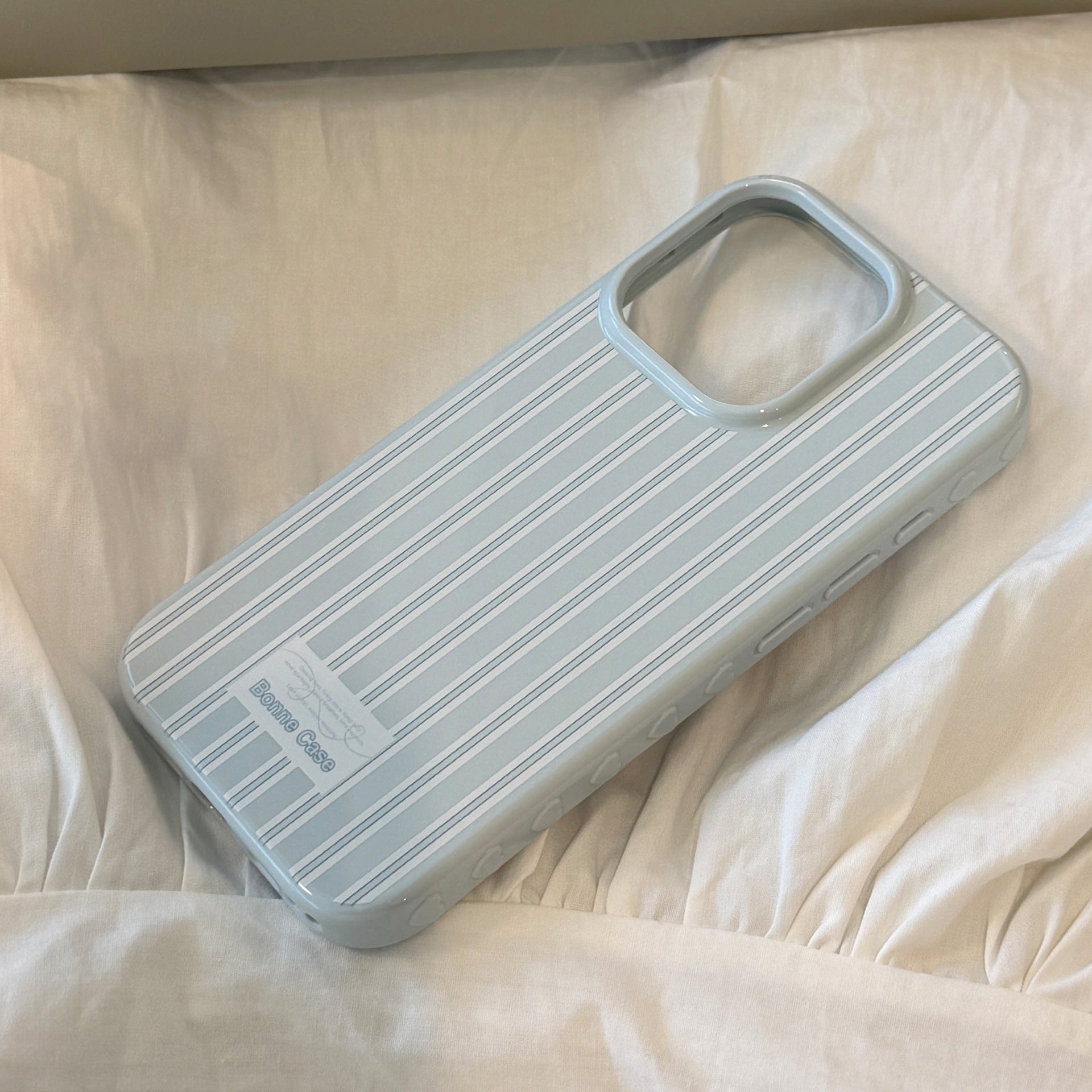 Silver bow holder Apple 16 mobile phone case iphone17 for 12 light luxury 15promax blue stripe 13 soft