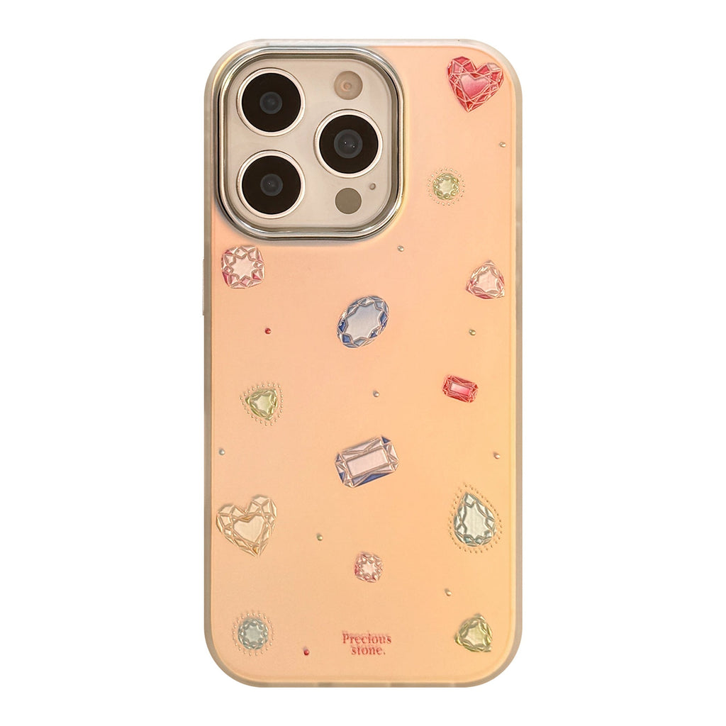 Gilt colored gemstones for iphone17Promax mobile phone case 16 electroplating 15 anti-drop hard 13 laser advanced