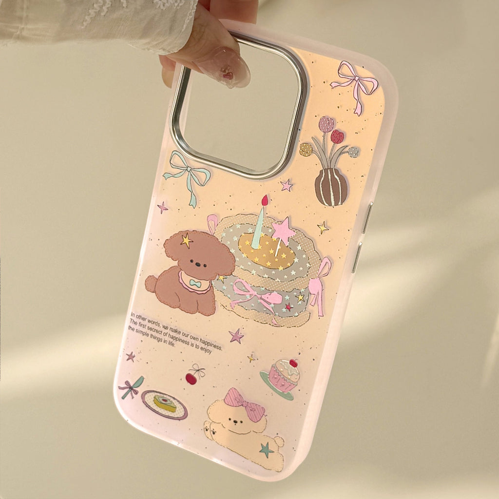 Gilt laser for iphone17 mobile phone case 16Promax pink cake puppy 15 anti-drop 14 cartoon 13