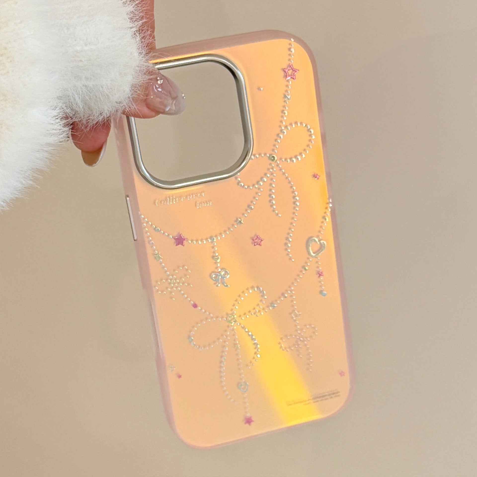 Gilt princess style applies to iphone17 mobile phone case 15 pink laser bow 16Promax anti-drop 13 hard