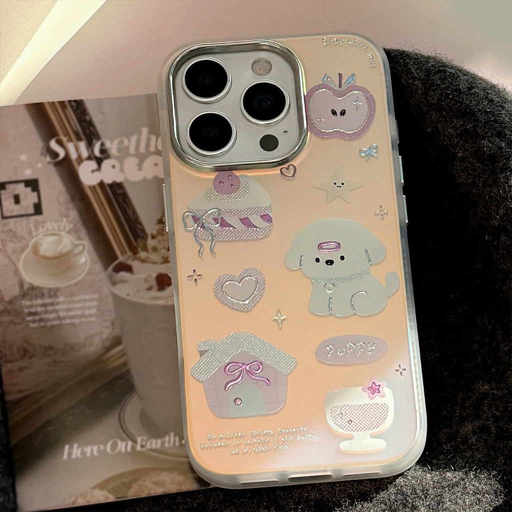 Gilt cartoon dessert puppy for iphone15 mobile phone case 16Promax electroplating laser 13 hard 17 creative