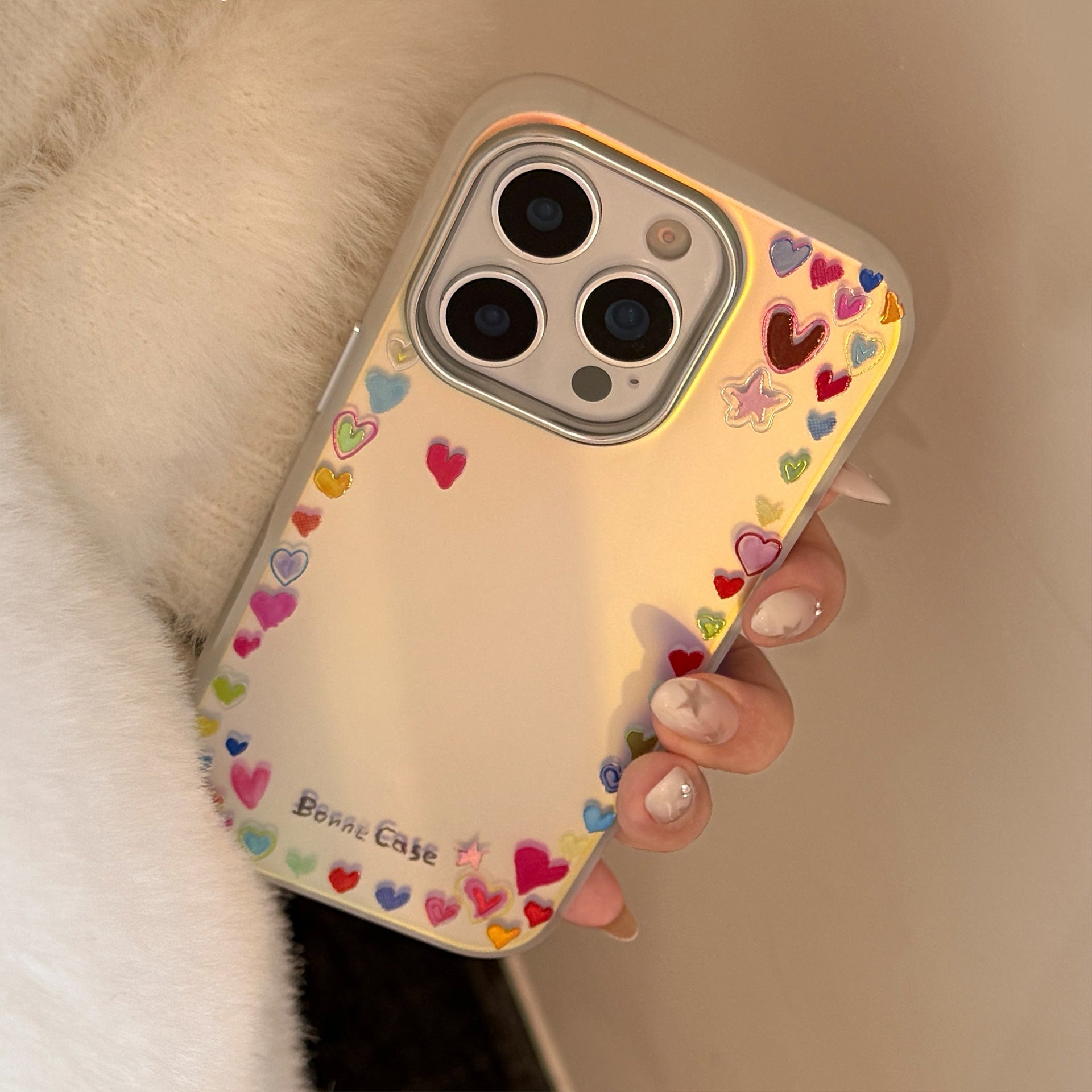 Gilt rainbow love for iphone16Promax mobile phone case 17 dopamine color 13 laser 14 anti-drop