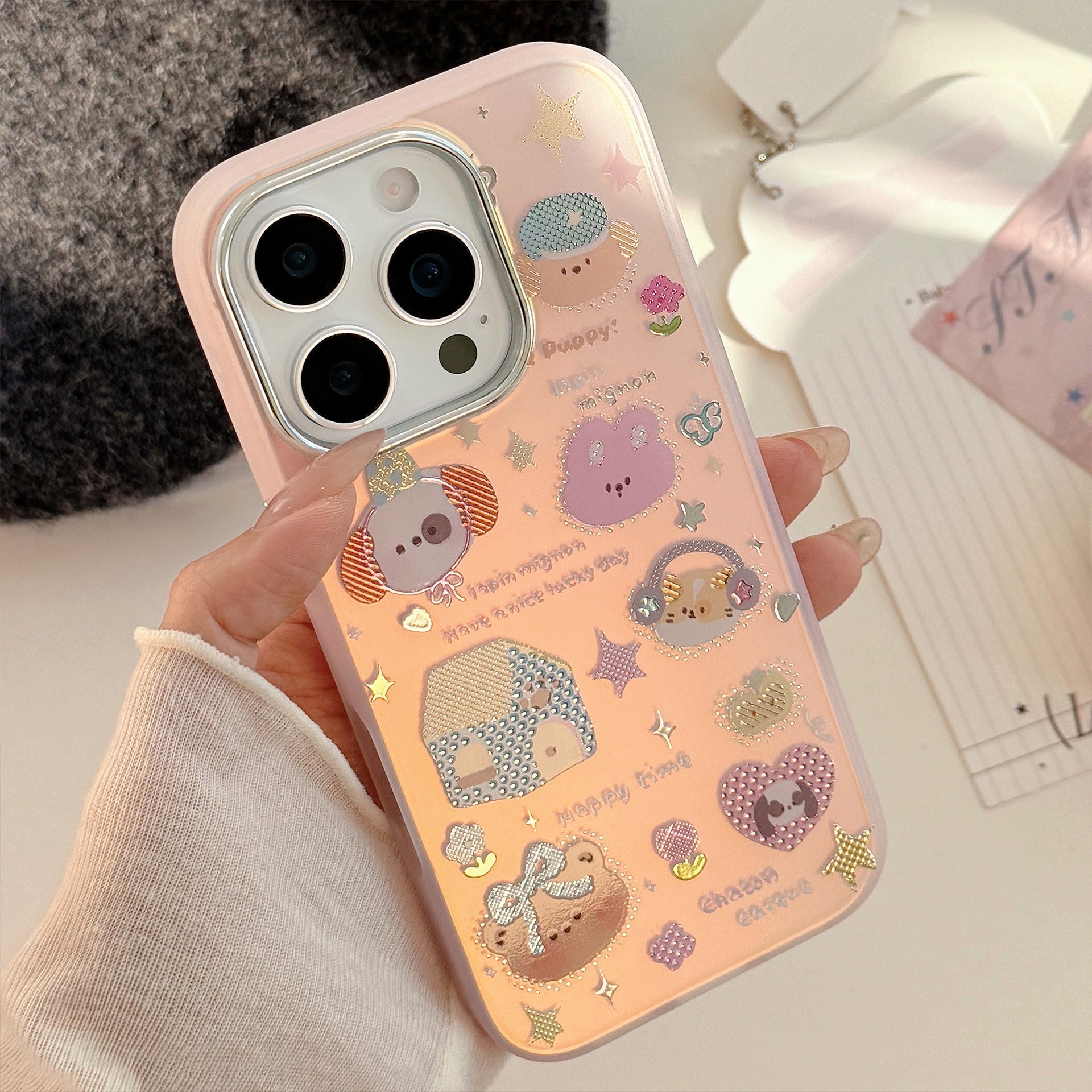 Gilt applicable iphone15 mobile phone case 17Promax laser pink cartoon 16 anti-drop 14 Korean 13 hard case