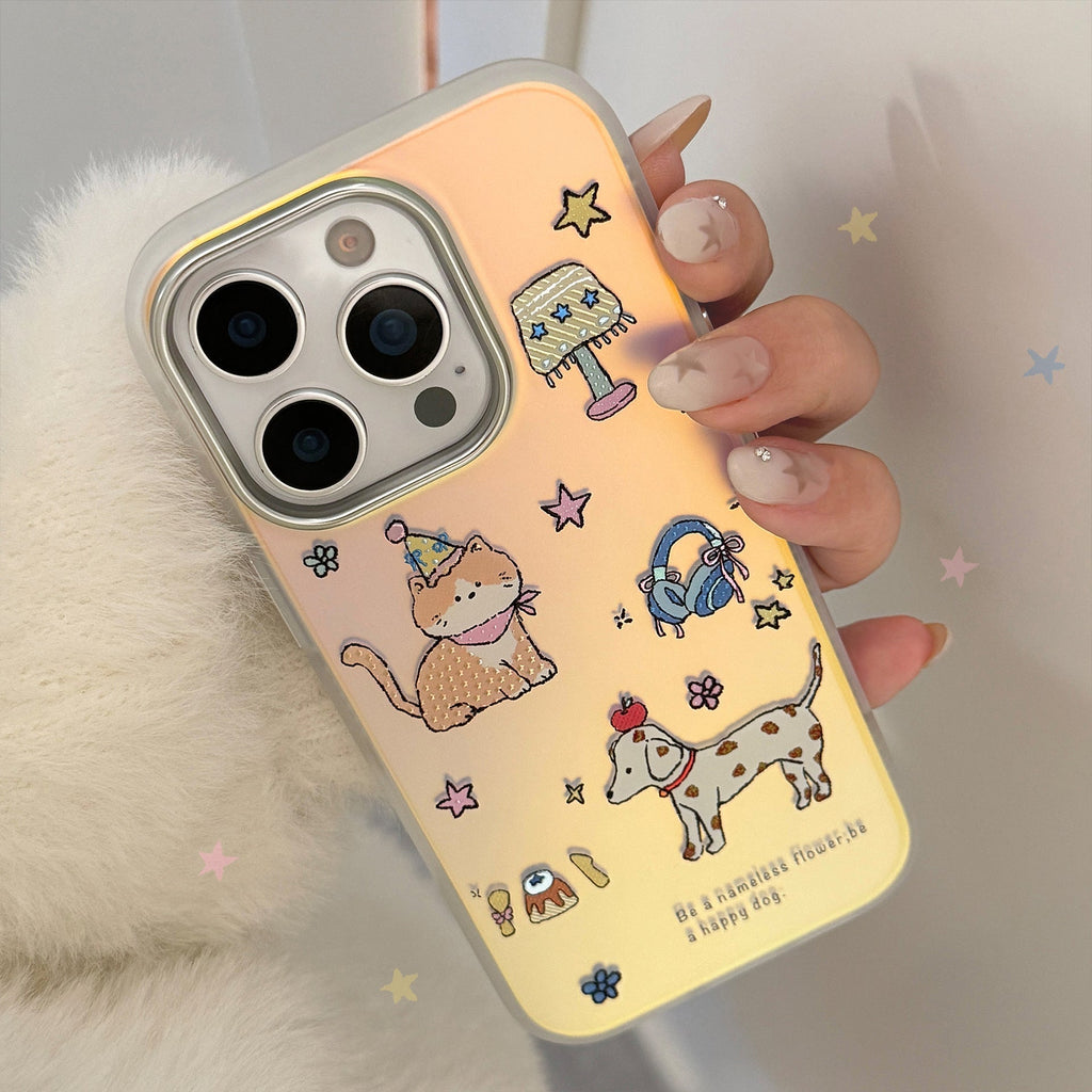 Gilt cute cute pet suitable for iphone17 mobile phone case 16 laser 15Promax generation 14 cartoon 11 electroplating