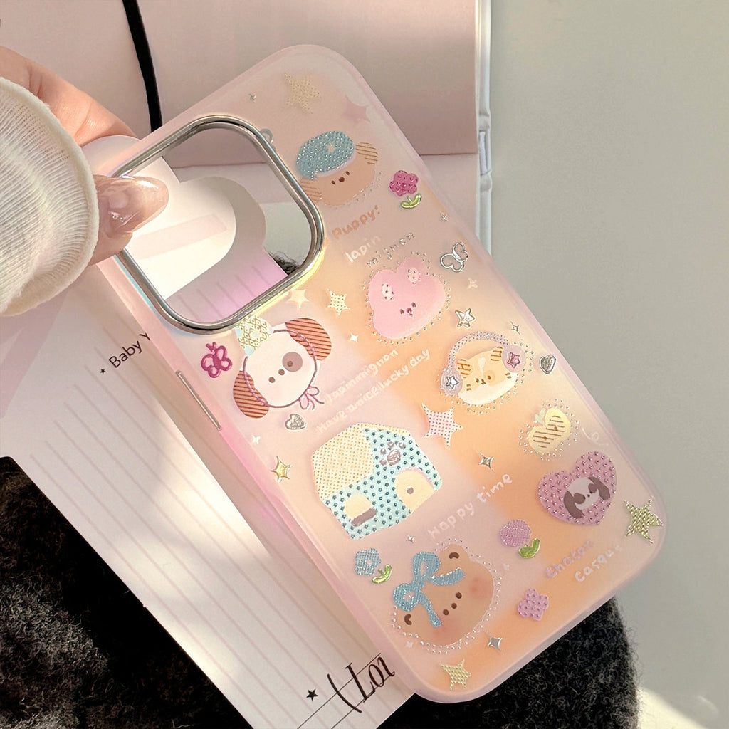 Gilt applicable iphone15 mobile phone case 17Promax laser pink cartoon 16 anti-drop 14 Korean 13 hard case