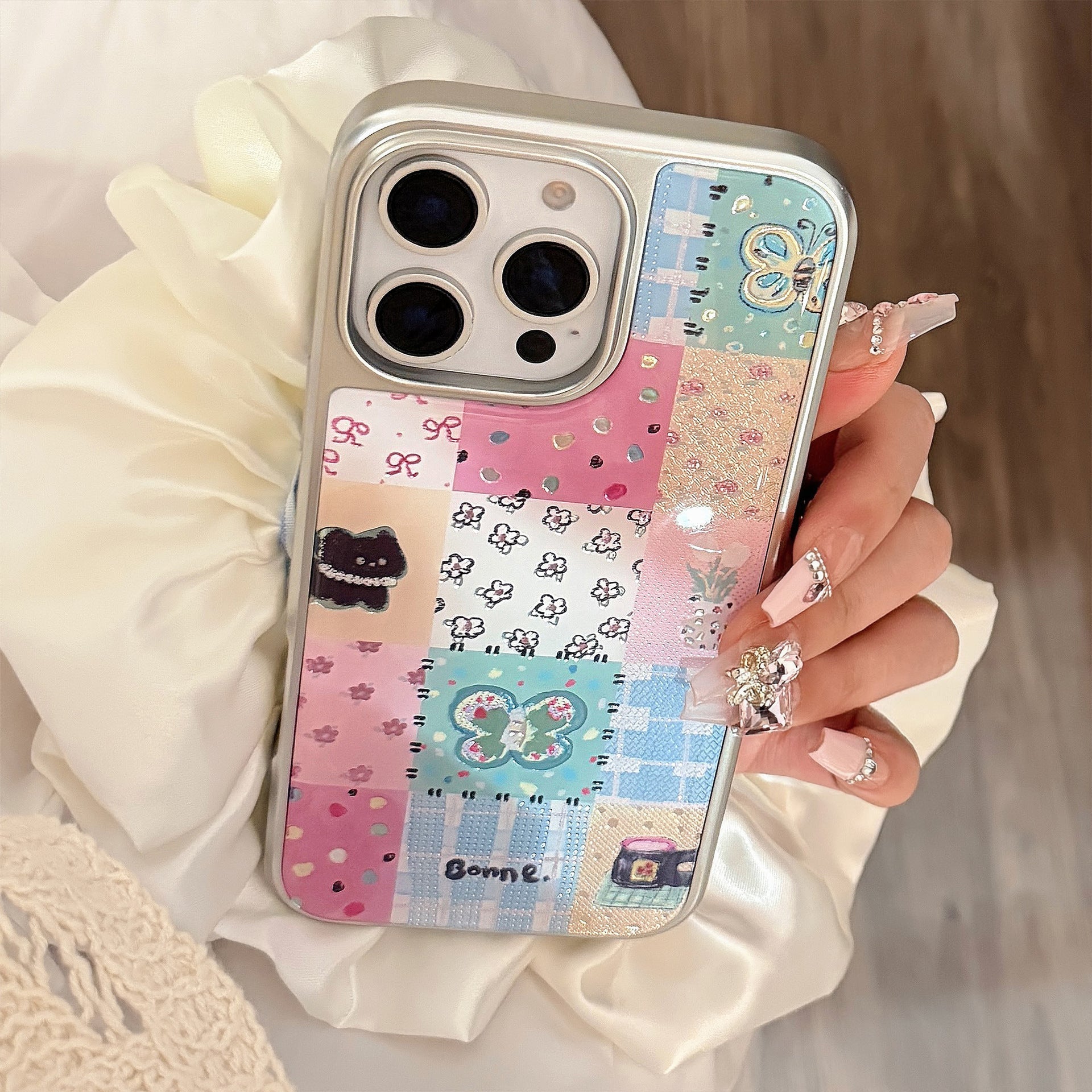 Gilt ins plaid splicing 16pro max mobile phone case iphone17 apple 15 electroplating 14 hard applicable to huawei
