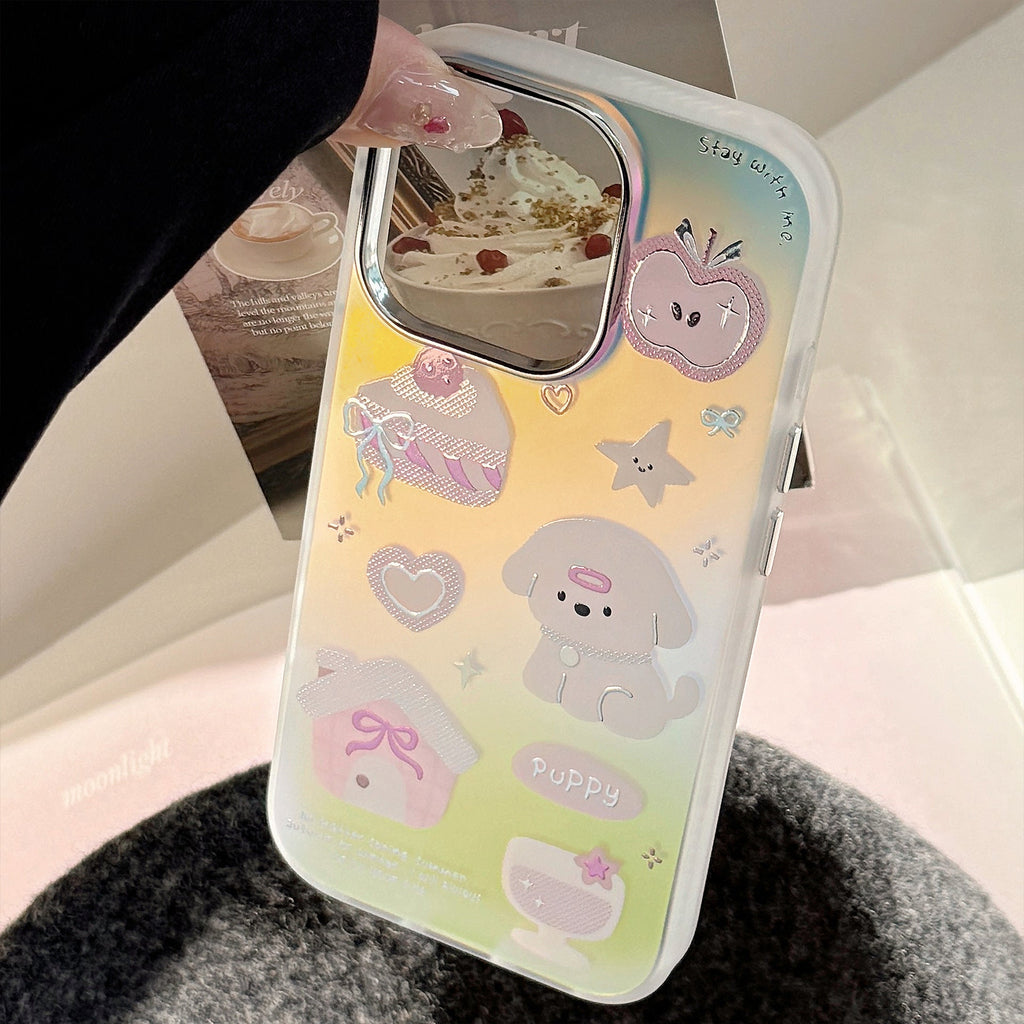Gilt cartoon dessert puppy for iphone15 mobile phone case 16Promax electroplating laser 13 hard 17 creative