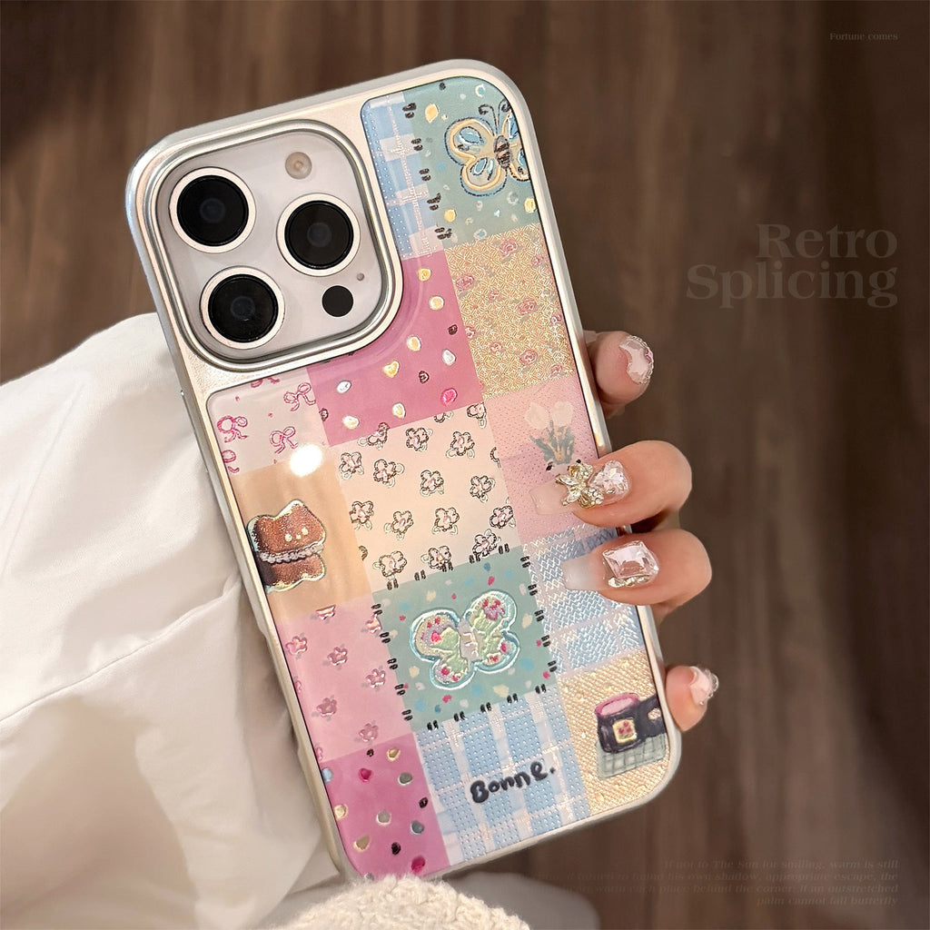 Gilt ins plaid splicing 16pro max mobile phone case iphone17 apple 15 electroplating 14 hard applicable to huawei